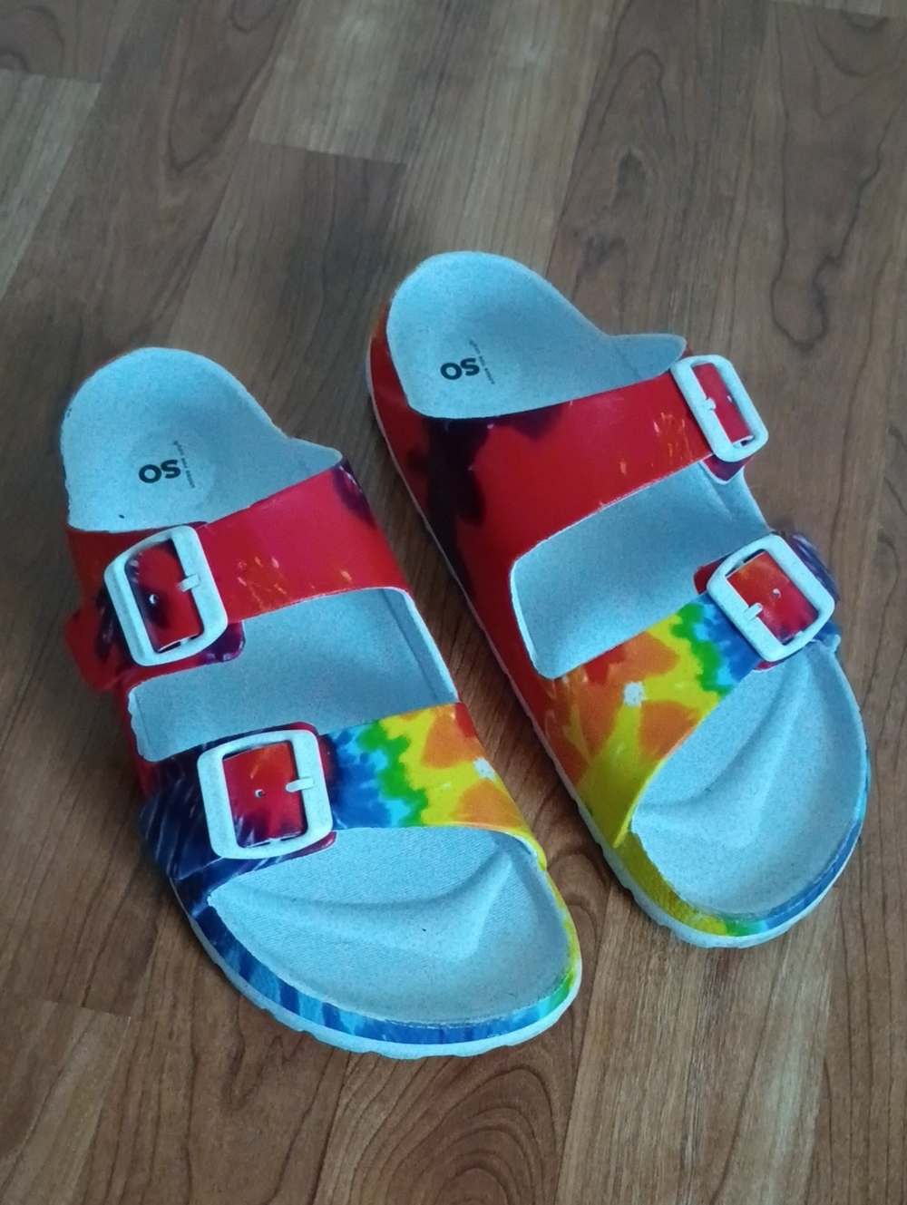 Women's Tie-Dye Rainbow Sandals with Adjustable Buckles